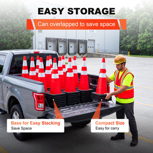 36" Heavy-Duty Traffic Cones with High-Visibility Reflective Collars - 4 Pack