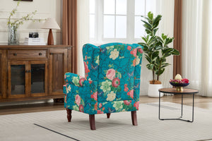 Modern Accent Chair with Retro Wood Legs - Floral