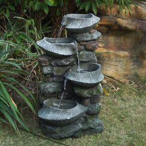 Indoor Outdoor Stone Water Fountain - 4 Tier Polyresin with LED Light