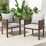 2 Pieces Outdoor Metal Patio Club Chair with Cushion - Brown / Light Gray