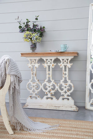 Classic Vintage Wash Console Table With Wood Top - Brown / Antique White