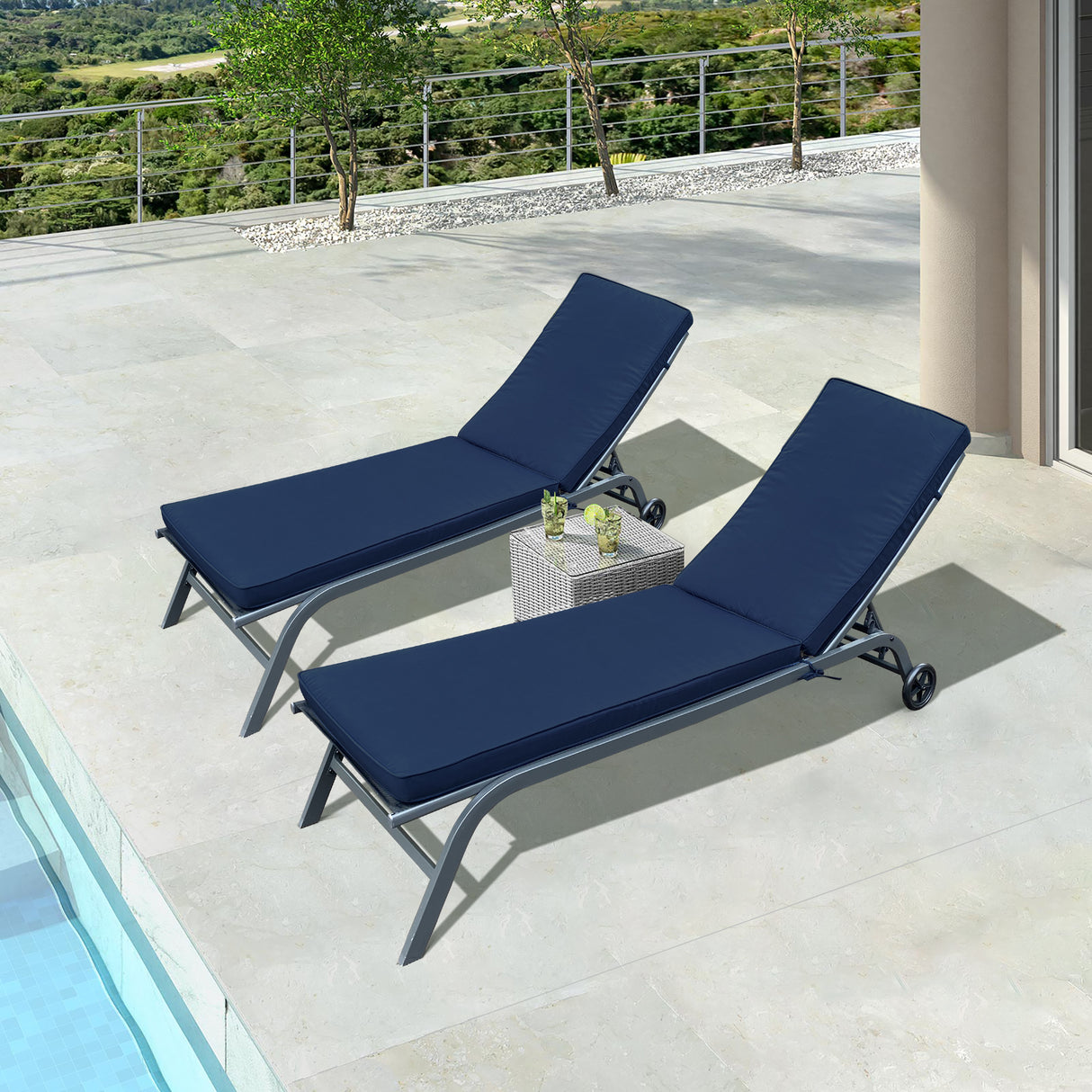 2PC Outdoor Lounge Cushion Replacement - blue 74" length