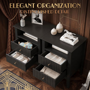Fluted Nightstand With 2 Drawers