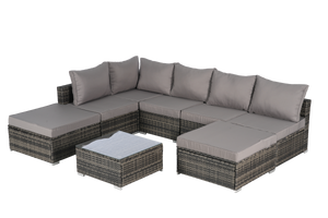 8 Pieces Outdoor Patio Sectional Sofa Couch,Wicker Furniture Conversation Sets with Washable Cushions & Glass Coffee Table for Garden, Poolside, Backyard