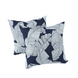 2 Pack Outdoor Throw Pillows, Waterproof & Fade-Resistant (18x18 Inch, Blue Leaf)
