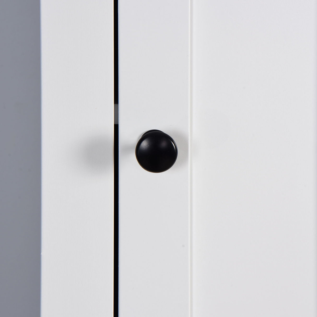 Wooden Bathroom Floor Storage Cabinet With 2 Doors And 6 Shelves - White