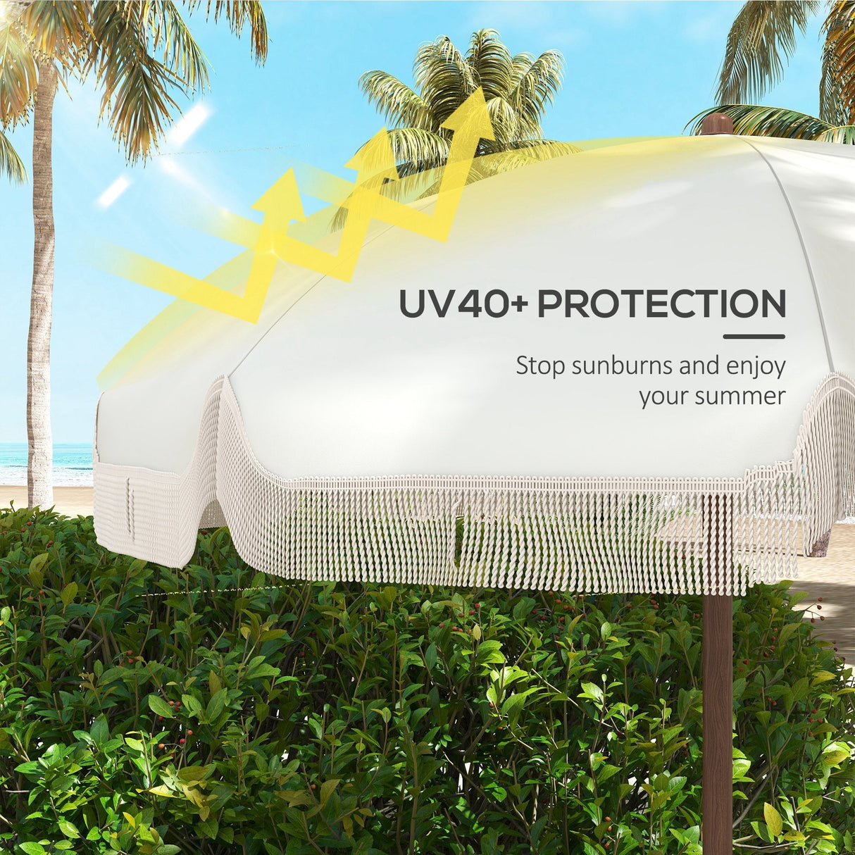 Outsunny 6.2' Portable Beach Umbrella, UV 40+ Ruffled Outdoor Umbrella