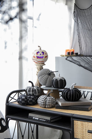 Light Plaid Pumpkin, For Holiday Halloween Decor - Black / White