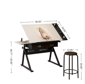 Adjustable Drawing Drafting Table Desk with 2 Drawers