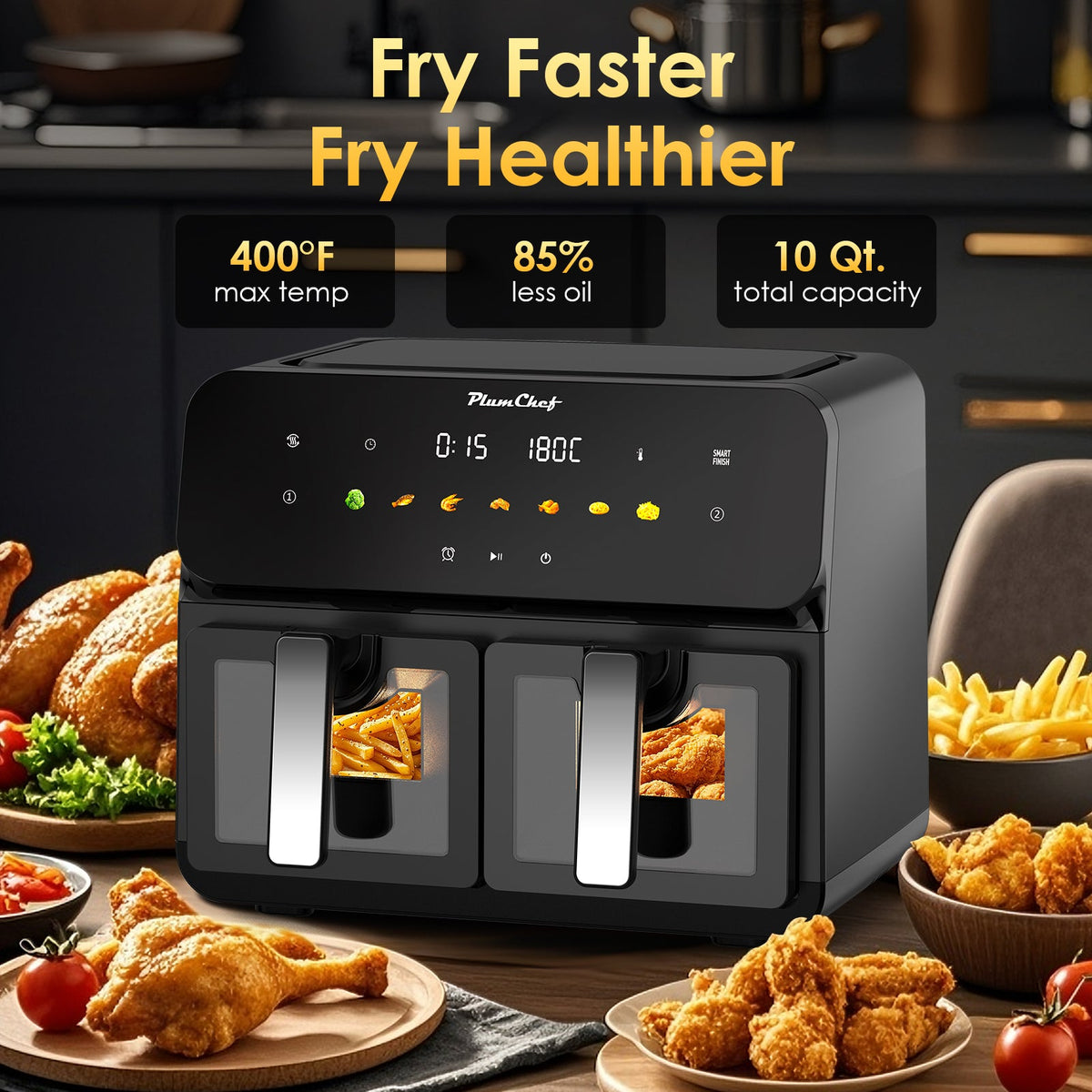 10QT Dual Air Fryer with Double Basket Design