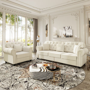Upholstered Sofa Set With Nailhead Trim and Rolled Armrests, Includes Pillows