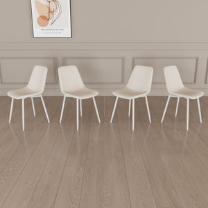 Modern Kitchen Dining Chairs (Set of 4) With Linen Padding And Sturdy Metal Legs - Beige