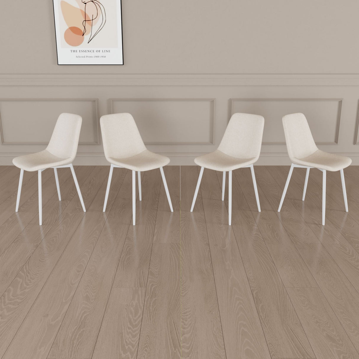 Modern Kitchen Dining Chairs (Set of 4) With Linen Padding And Sturdy Metal Legs - Beige