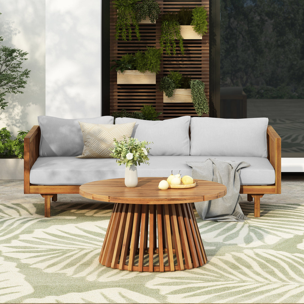 Acacia Wood Patio Furniture Set: Outdoor Daybed & Coffee Table