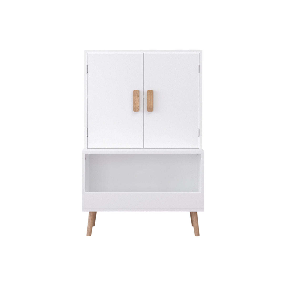 Toy Storage Cabinet with Doors and Open Shelf - White Wood Kids Bookcase