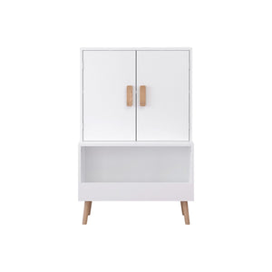 Toy Storage Cabinet with Doors and Open Shelf - White Wood Kids Bookcase