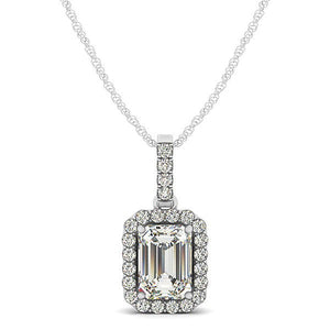 Halo Pendant With Emerald Center Diamond in 14k White Gold (1 1/5 cttw)