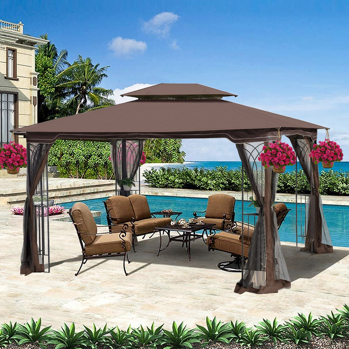 Gazebo tent with double roof & mosquito net