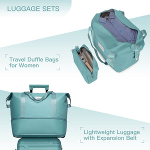 Luggage Sets 6 Piece with Duffel Bags Hardside Expandable Suitcases with Spinner Wheels Misty Blue