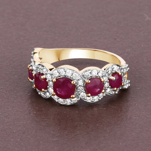 1.99 Carat Genuine Ruby and White Diamond 14K Yellow Gold Ring