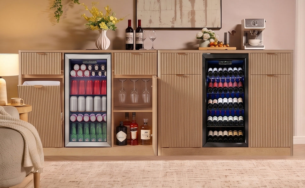 K&K 2-Piece Coffee Bar Cabinet with Fridge Space