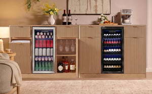 K&K 2-Piece Coffee Bar Cabinet with Fridge Space