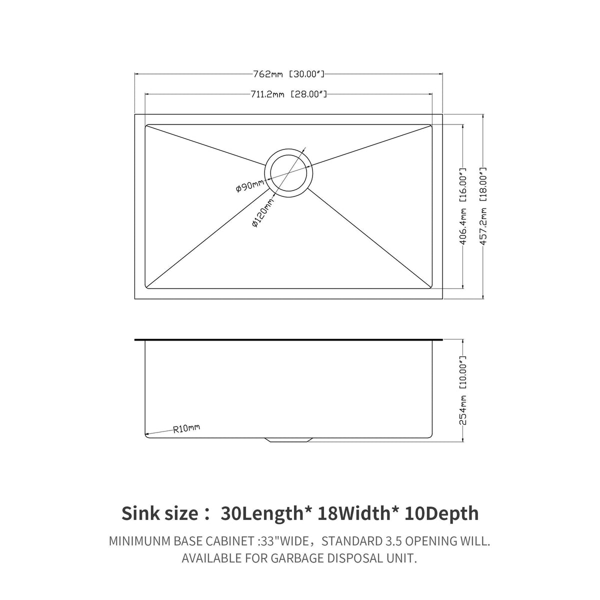 Undermount Kitchen Sink 16 Gauge Single Bowl Stainless Steel