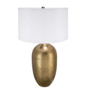D18x31" Round Aluminum Sheet Gold Table Lamp with White Fabric Shade