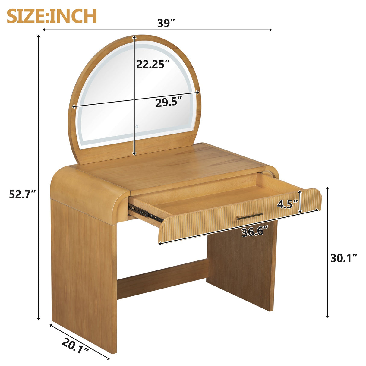 39" Makeup Vanity Table with Mirror Touch Screen Lighted Mirror