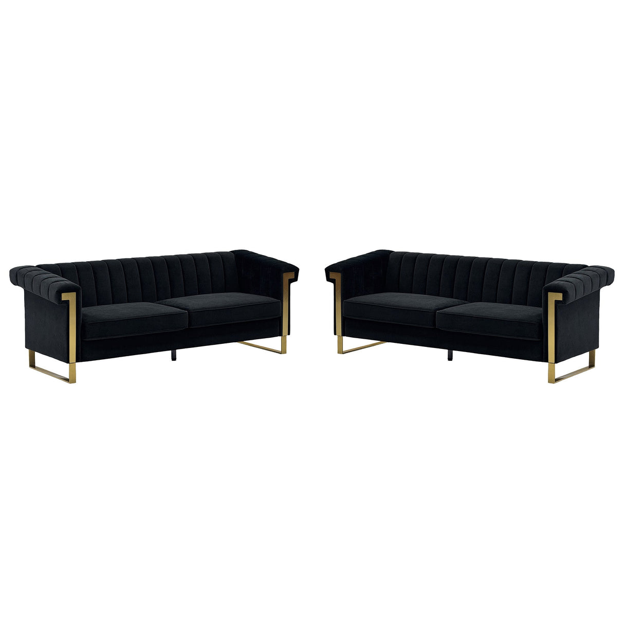 Black Velvet 2 Piece Sofa Set
