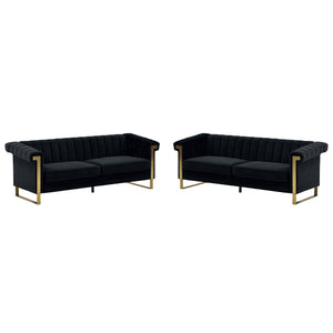 Black Velvet 2 Piece Sofa Set