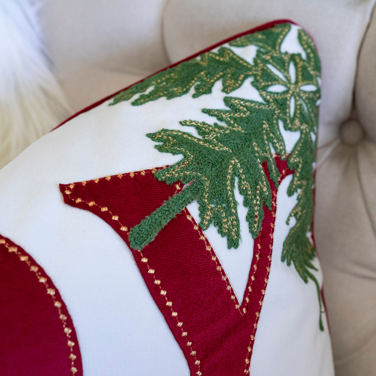 Joy Embroidered Christmas Throw Pillow