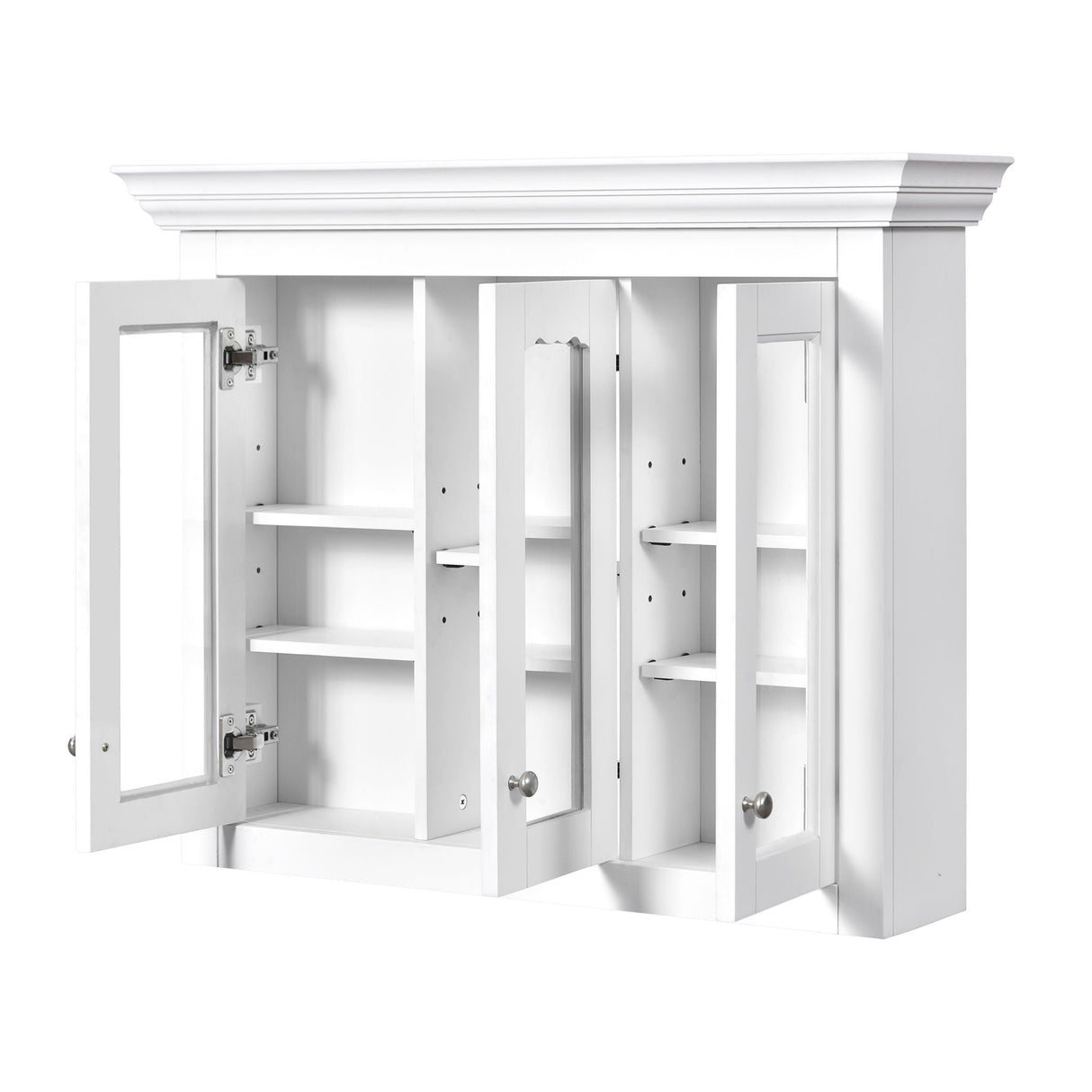 Bathroom Medicine Cabinet With Mirror, 5 Adjustable Closed Shelves, Wall-Mounted - White