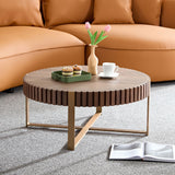 Modern handcraft drum coffee table 31.5 inch round coffee table for living room,small coffee table with sturdy pedestal,walnut