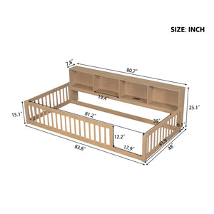 Floor Bed With Storage Cabinets And USB Ports