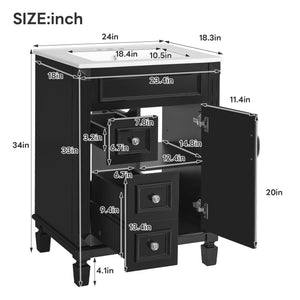 Bathroom Vanity With Sink, Compact Cabinet & 2 Drawers And Adjustable Shelf