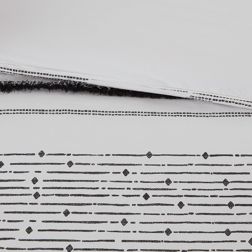 Cotton Printed Comforter Set with Trims Black/White Full/Queen