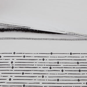 Cotton Printed Comforter Set with Trims Black/White Full/Queen