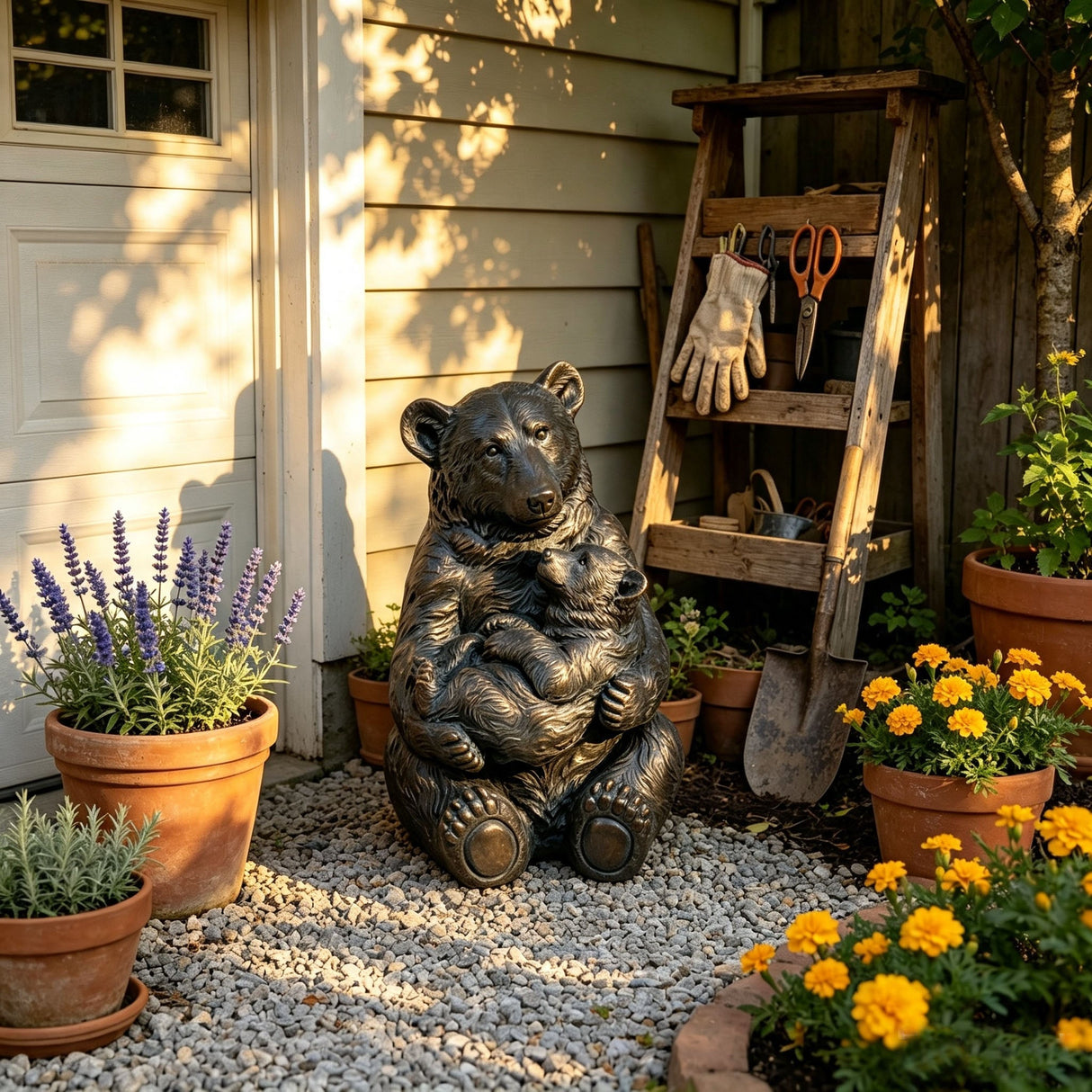 12'' Antique Bronze Mother And Cub Bear Statue