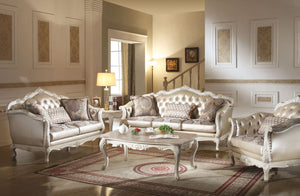 Chantelle - Sofa With 3 Pillows - Rose Gold Synthetic Leather /Fabric & Pearl White