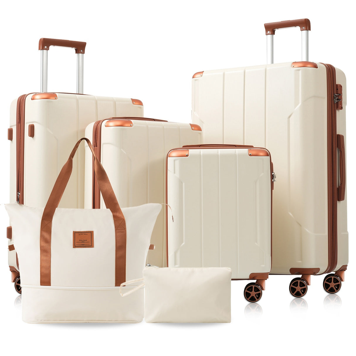 Brown & White 6-Piece Expandable Hardshell Luggage Set – 16”, 20”, 24”, 28”