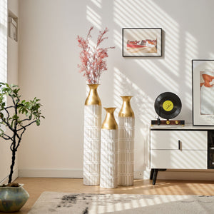 Floor Metal Vases Decorated White Metal Vases (Set of 3) Gorgeous Home Decoration Large Glazed Metal Vases - White