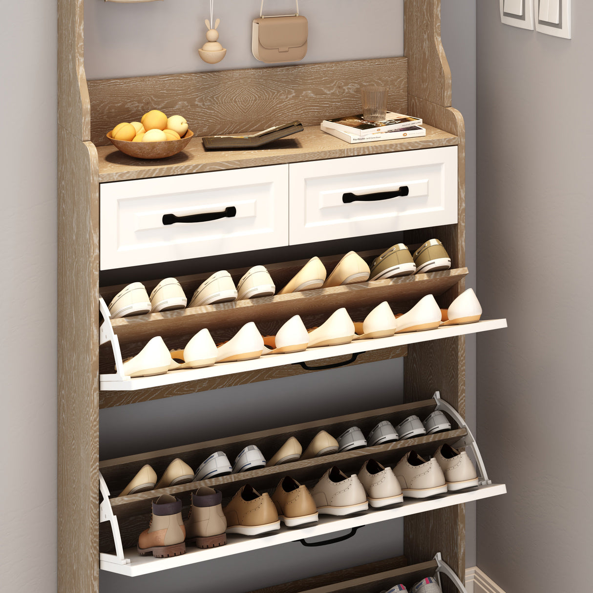 Premium Shoe Cabinet with Drop-Down Doors