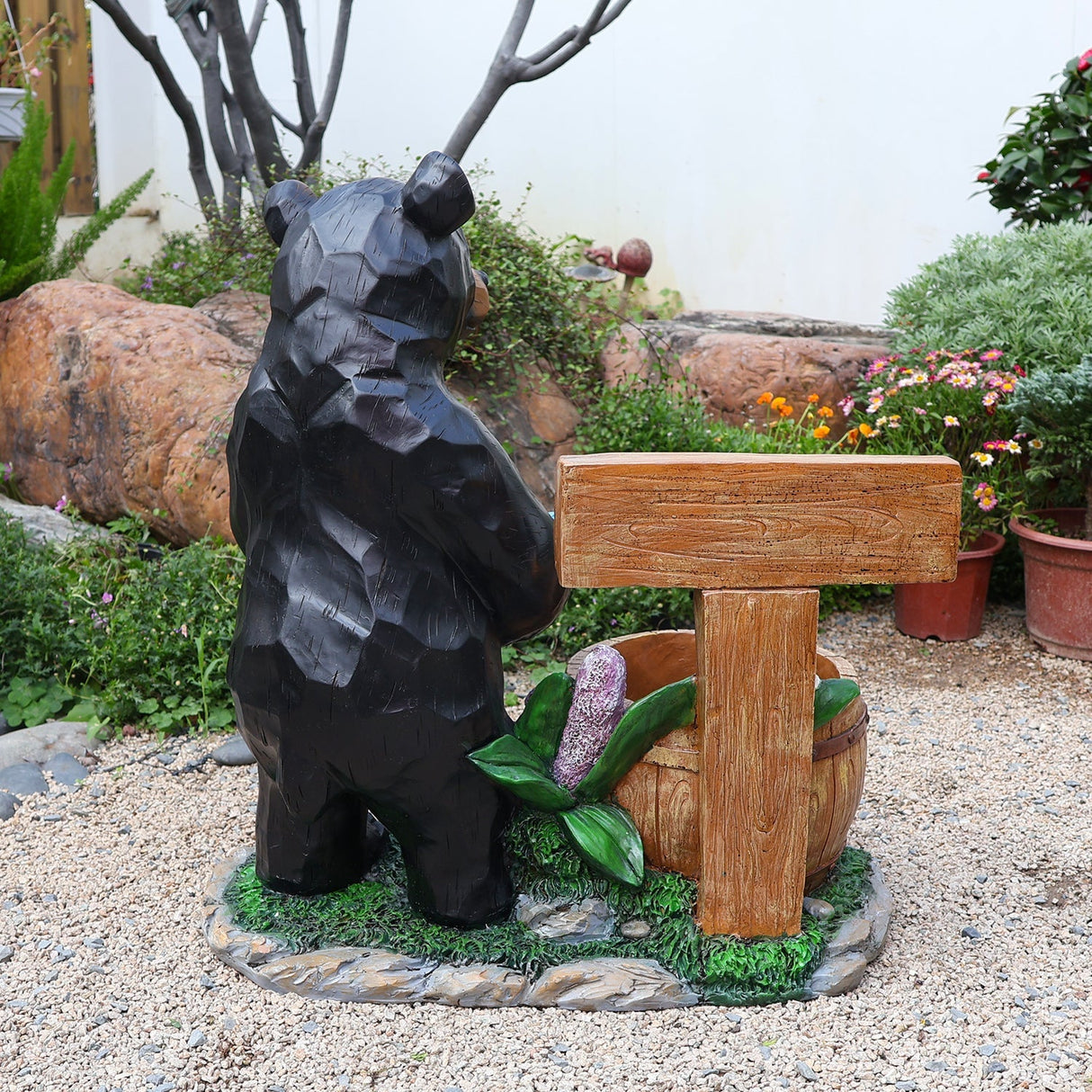 Outdoor Garden Sculpture Bear Flower Pot Planter