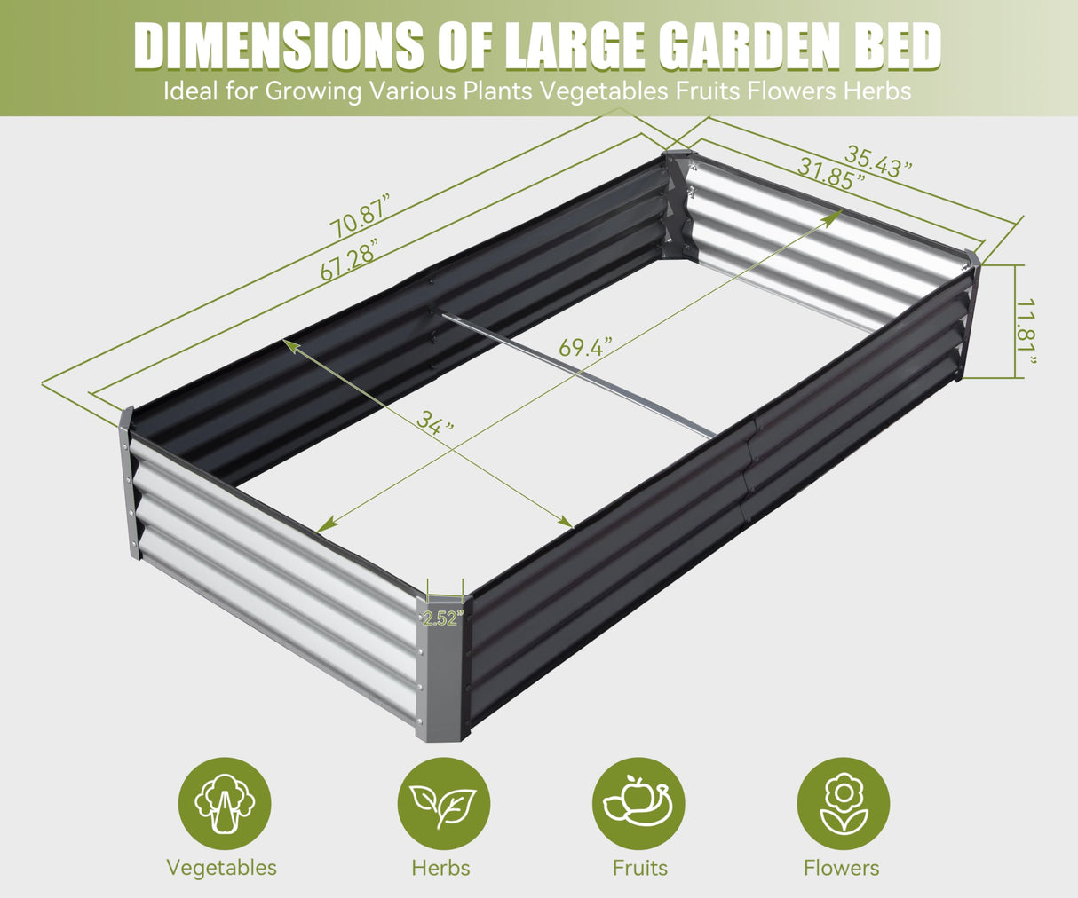 6x3x1ft Galvanized Raised Garden Bed