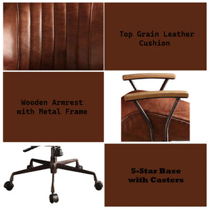 Brancaster Aluminum Top Grain Leather Office Chair - Coffee