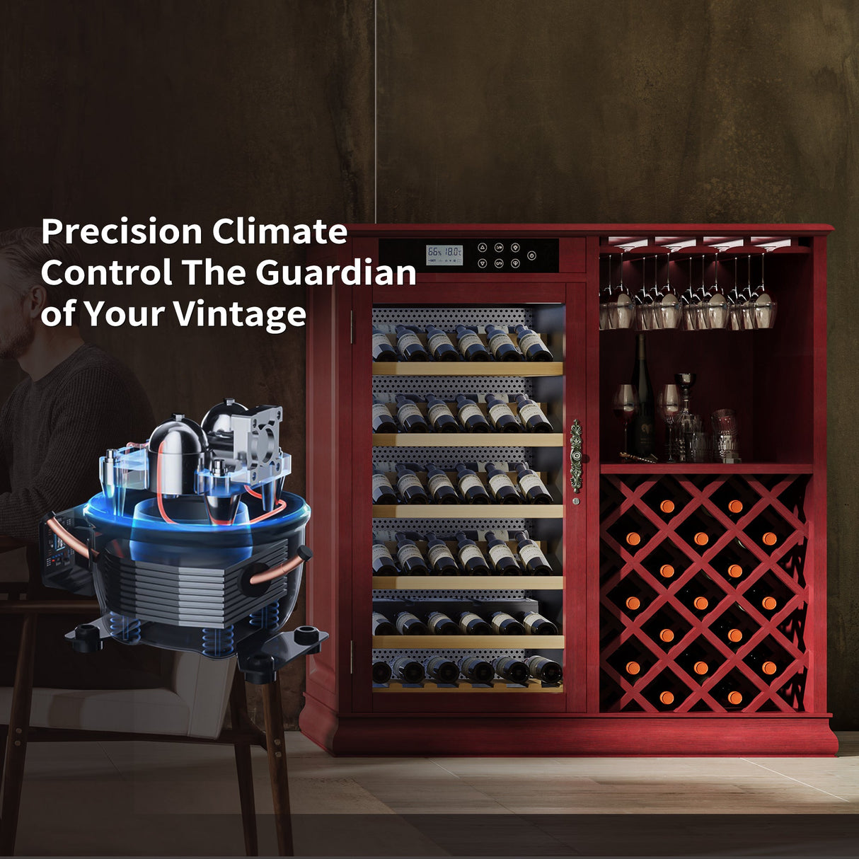 69 Bottles Wood Wine Refrigerator Cabinet