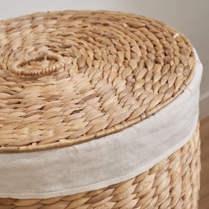 Round Tall Water Hyacinth Woven Wicker Laundry Hamper With Lid - For Clothes, Toys And Book Storage With Removable Liner - 15" X 15" X 20" - Natural Brown