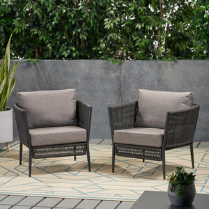 Hanford Modern Club Chair with Woven Rope Design in Grey