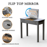 Grey vanity table with led lights, flip-top mirror and 2 drawers, jewelry storage